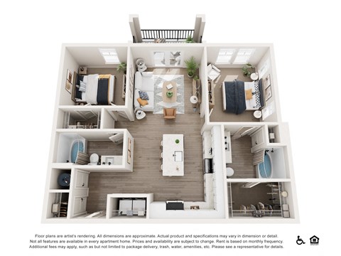 Floor plan for 2 beds, 2 baths, 1069 sqft
